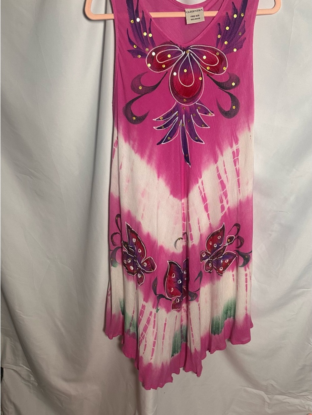 Cleopatra Pink and White Asymmetrical Maxi Skirt with Butterfly Detail